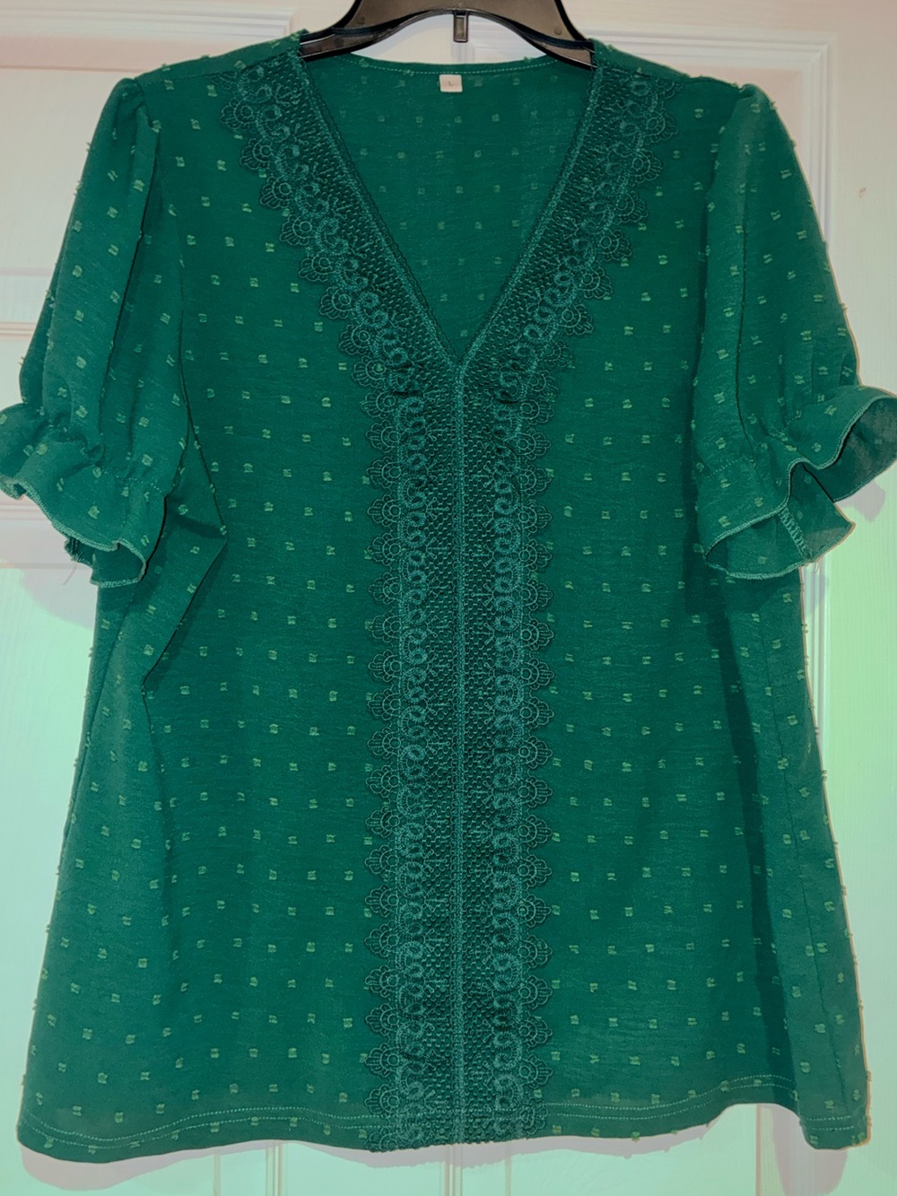 ⭐️3/$15⭐️Green V-Neck Lace-Trim Women's Top